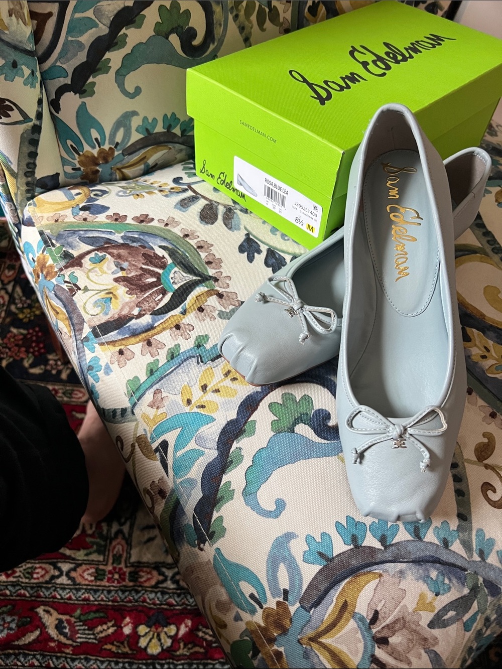 Sam Edelman Pale Blue Leather Ballet Flats with Bow